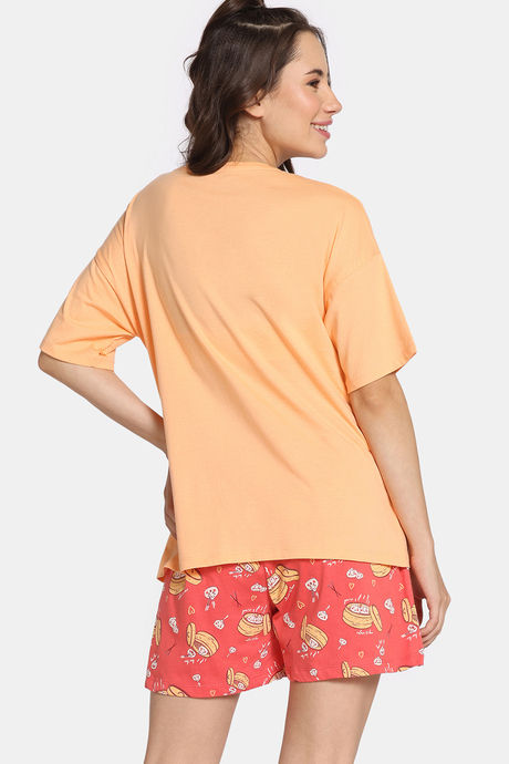 Rosaline Bon Appetit Knit Cotton Shorts Set - Deep Sea Coral — image 3